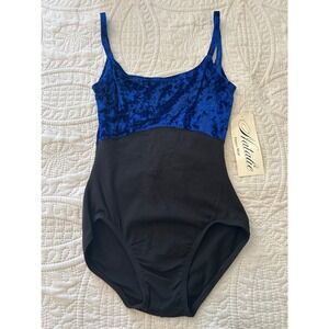 Vintage Natalie Dancewear Leotard Blue Velvet Cami Black  Small Adult NWT